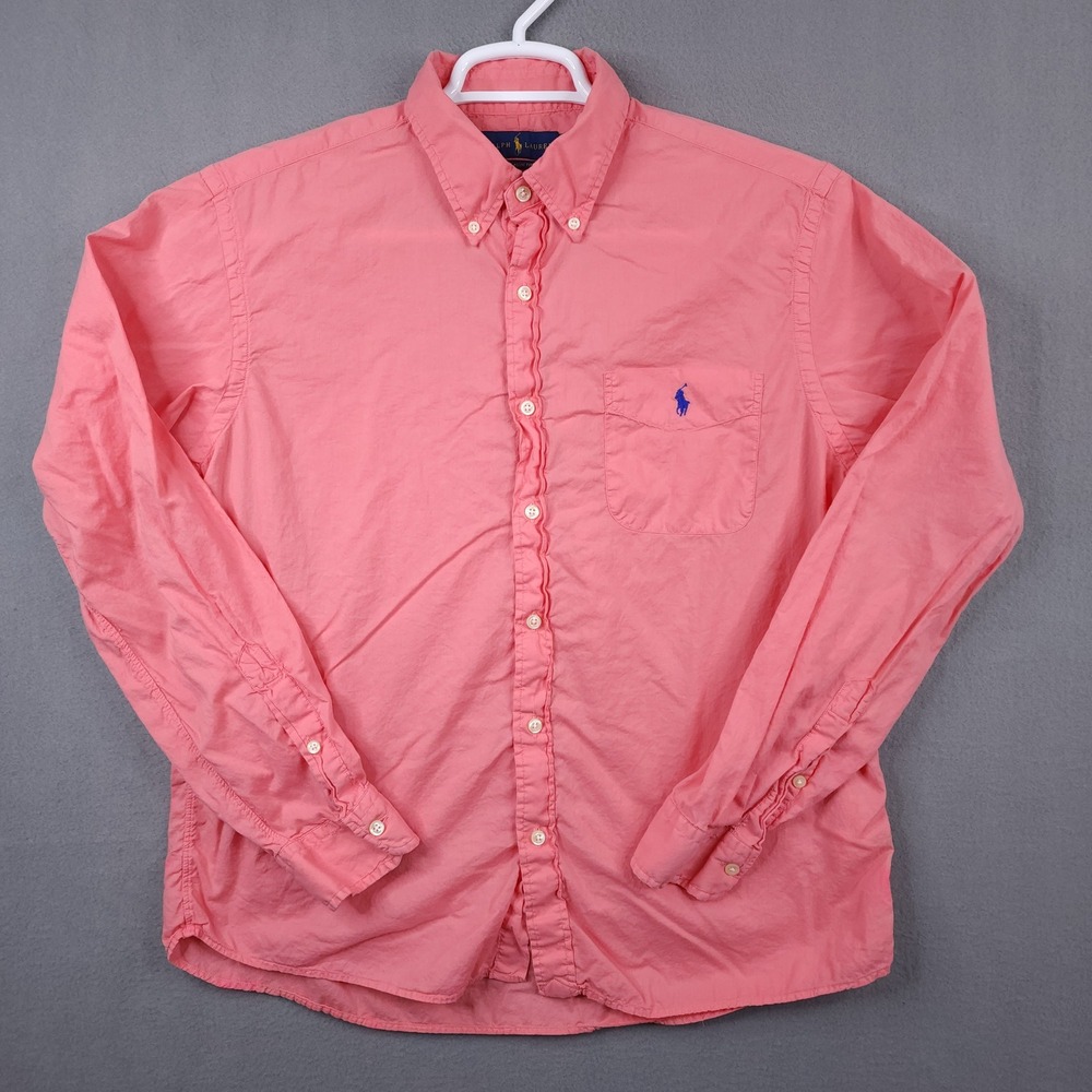 Ralph Lauren Mens Classic Fit RL Untucked Fit Button Down Shirt Pink Large L